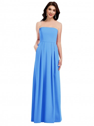 Azul Verde pavo real Trompeta Sin tirantes Crepé Elástico Largo Vestidos de dama de honor / Vestidos de fiesta Venta