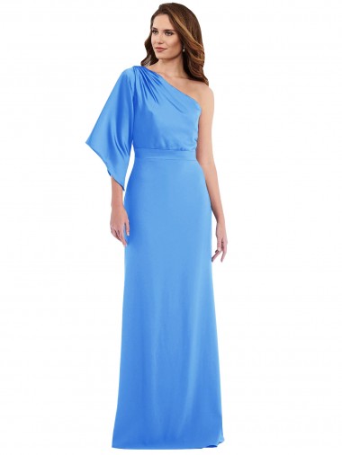 Azul Verde pavo real Trompeta Un Hombre Crepé Elástico Largo Vestidos de dama de honor / Vestidos de fiesta Venta