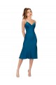 Compra Azul Verde pavo real línea A Cuello en V Midi Satén sedoso Corto Vestidos de dama de honor / Vestidos de fiesta / Vestidos de cóctel