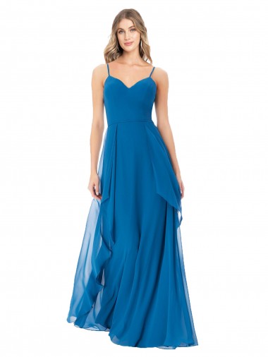 Azul Verde pavo real línea A Tirantes espagueti Gasa Largo Vestidos de dama de honor Venta