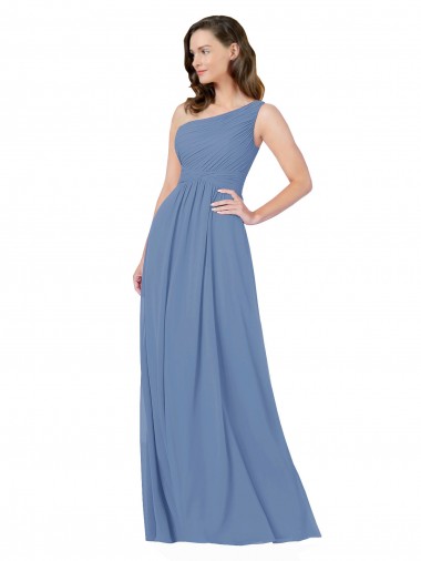 Azul Windsor Cubierta Un Hombre Gasa Largo Vestidos de dama de honor Venta