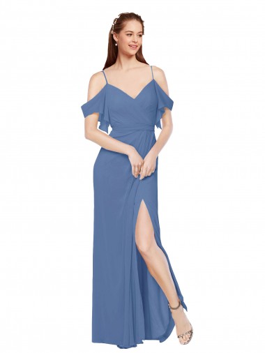 Azul Windsor línea A Hombros Descubiertos Gasa Largo Vestidos de dama de honor Venta