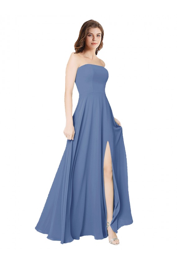 Compra Azul Windsor línea A Sin tirantes Gasa Largo Vestidos de dama de honor