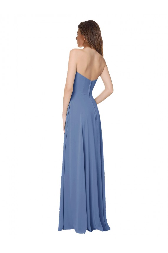 Compra Azul Windsor línea A Sin tirantes Gasa Largo Vestidos de dama de honor