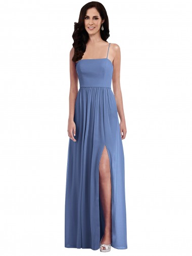 Azul Windsor línea A Tirantes espagueti Gasa Largo Vestidos de dama de honor Venta
