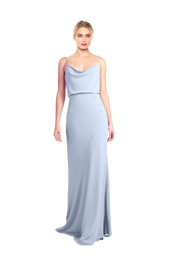 Compra Azul cielo claro Cubierta Cuello Alto Crepé Elástico Largo Formales Vestidos de dama de honor / Vestidos de fiesta