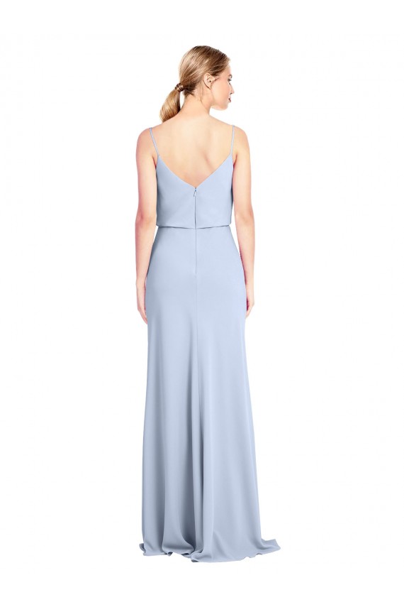 Compra Azul cielo claro Cubierta Cuello Alto Crepé Elástico Largo Formales Vestidos de dama de honor / Vestidos de fiesta