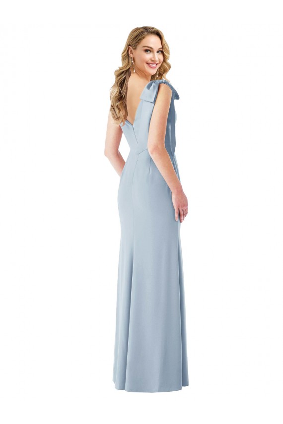 Compra Azul cielo claro Trompeta Cuello en V Crepé Elástico Largo Vestidos de dama de honor / Vestidos de fiesta
