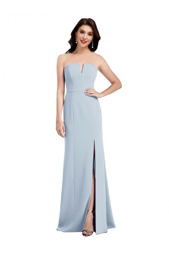 Compra Azul cielo claro Trompeta Cuello en V Sin tirantes Crepé Elástico Largo Vestidos de dama de honor / Vestidos de fiesta