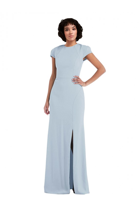 Compra Azul cielo claro Trompeta Cuello joya Crepé Elástico Largo Vestidos de dama de honor