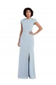 Compra Azul cielo claro Trompeta Cuello joya Crepé Elástico Largo Vestidos de dama de honor