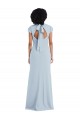 Compra Azul cielo claro Trompeta Cuello joya Crepé Elástico Largo Vestidos de dama de honor