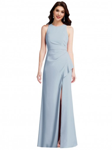 Azul cielo claro Trompeta Halter Crepé Elástico Largo Vestidos de dama de honor / Vestidos de fiesta Venta