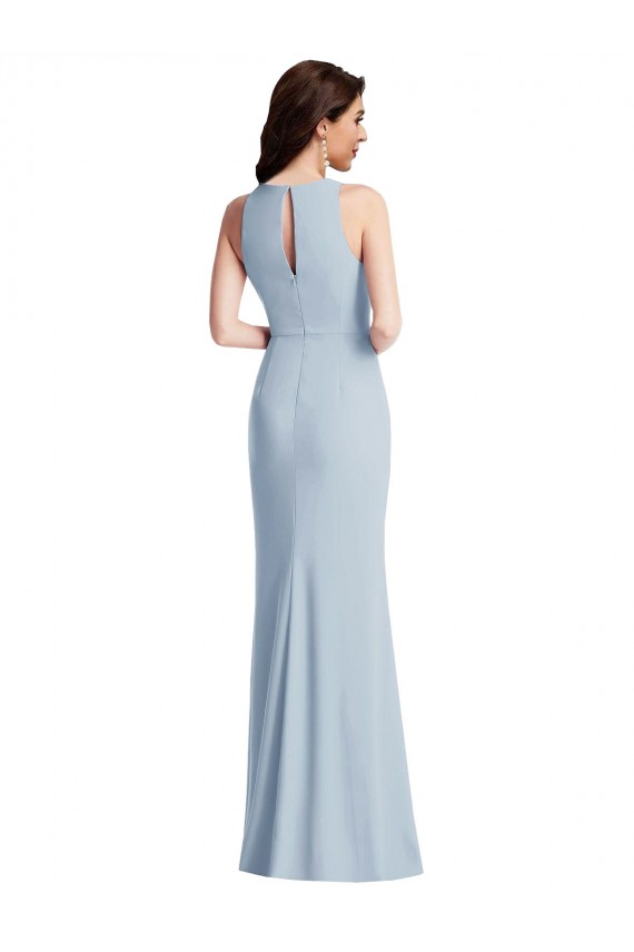 Compra Azul cielo claro Trompeta Halter Crepé Elástico Largo Vestidos de dama de honor / Vestidos de fiesta