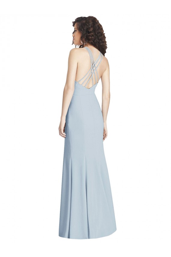 Compra Azul cielo claro Trompeta Halter Crepé Elástico Largo Vestidos de dama de honor / Vestidos de fiesta