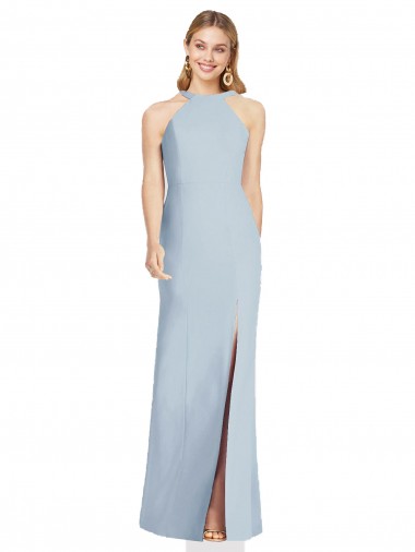 Azul cielo claro Trompeta Halter Cuello Alto Crepé Elástico Largo Formales Vestidos de dama de honor / Vestidos de noche Venta