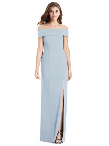 Azul cielo claro Trompeta Hombros Descubiertos Crepé Elástico Largo Vestidos de dama de honor / Vestidos de fiesta Venta