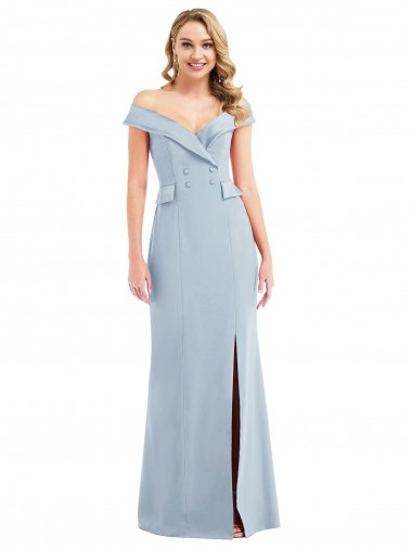 Azul cielo claro Trompeta Hombros Descubiertos Crepé Elástico Largo Vestidos de dama de honor / Vestidos de fiesta Venta