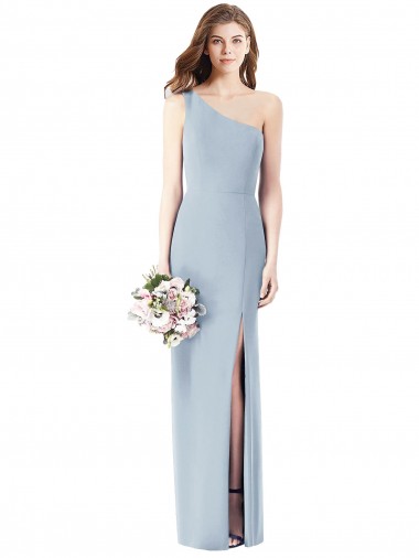 Azul cielo claro Trompeta Un Hombre Crepé Elástico Largo Vestidos de dama de honor / Vestidos de fiesta Venta