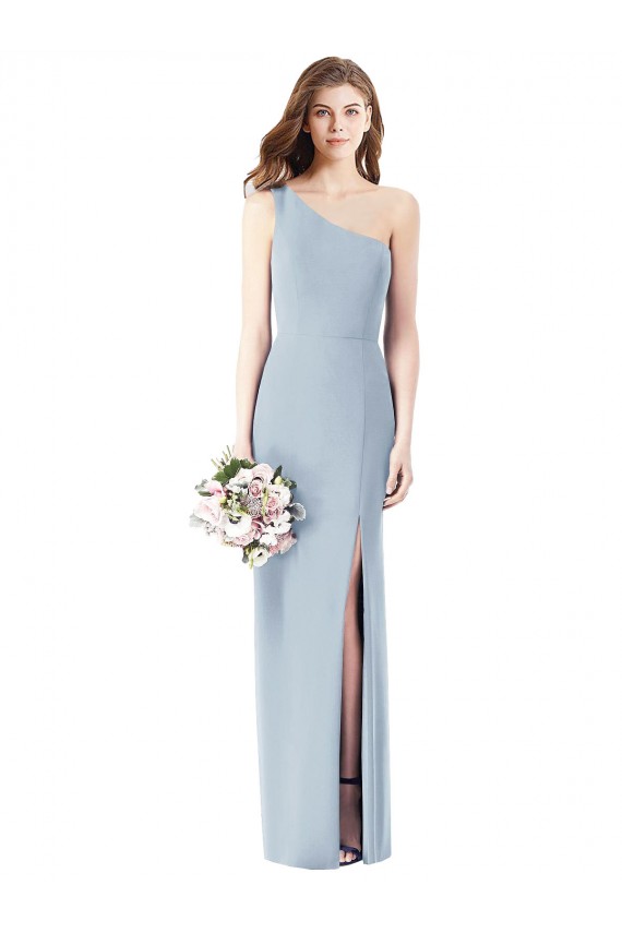 Compra Azul cielo claro Trompeta Un Hombre Crepé Elástico Largo Vestidos de dama de honor / Vestidos de fiesta