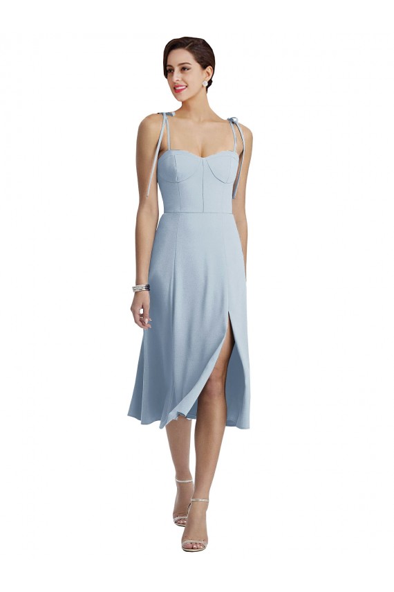 Compra Azul cielo claro línea A Cuello de Corazón Midi Crepé Elástico Corto Vestidos de dama de honor / Vestidos de fiesta / Vestidos de cóctel