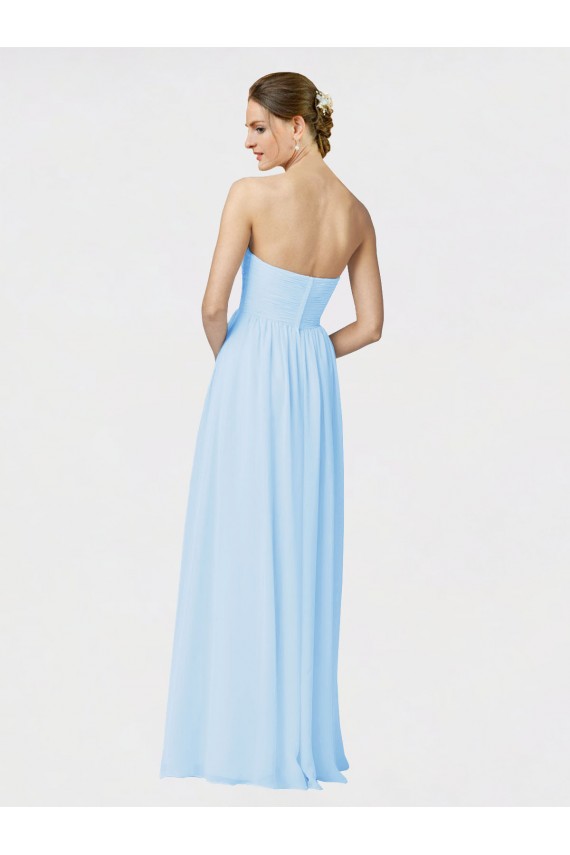 Compra Azul cielo claro línea A Cuello de Corazón Sin tirantes Gasa Largo Vestidos de dama de honor