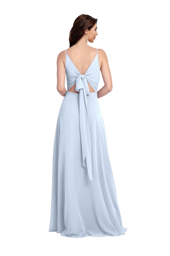 Compra Azul cielo claro línea A Cuello en V Gasa Largo Vestidos de dama de honor