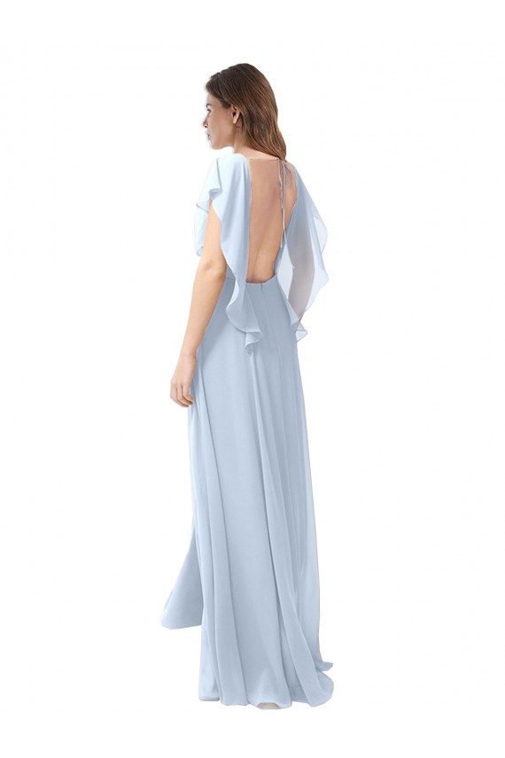 Compra Azul cielo claro línea A Cuello en V Gasa Largo Vestidos de dama de honor