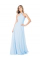 Compra Azul cielo claro línea A Halter Cuello Alto Gasa Largo Vestidos de dama de honor