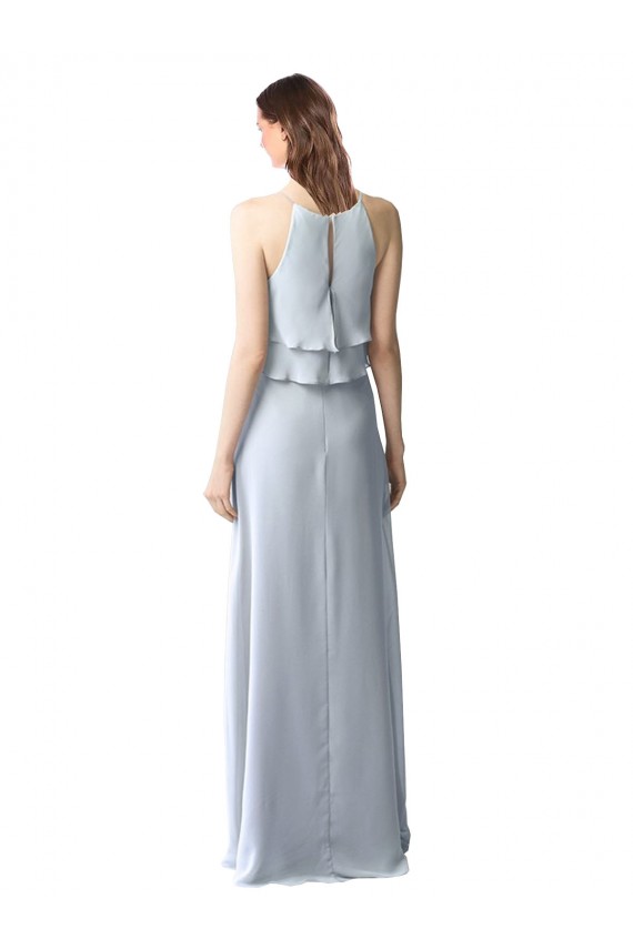 Compra Azul cielo claro línea A Halter Gasa Largo Vestidos de dama de honor