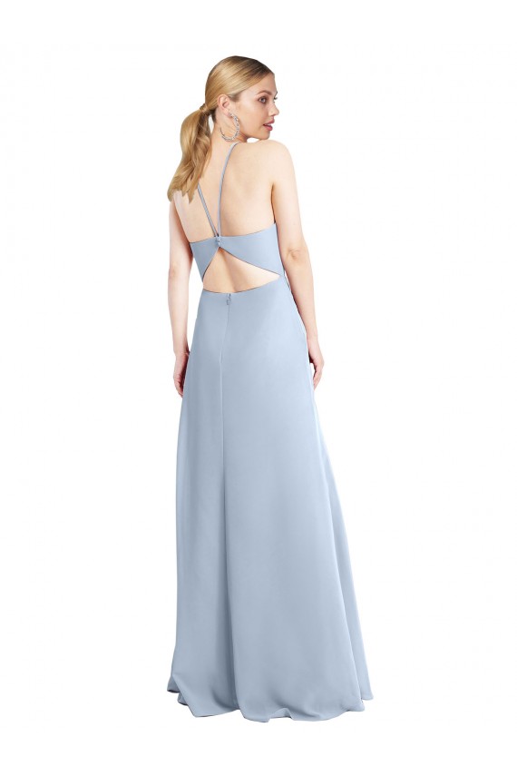 Compra Azul cielo claro línea A Halter Gasa Largo Vestidos de dama de honor