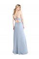 Compra Azul cielo claro línea A Halter Gasa Largo Vestidos de dama de honor