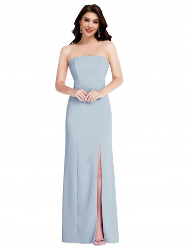Azul cielo claro línea A Sin tirantes Crepé Elástico Largo Formales Vestidos de dama de honor / Vestidos de fiesta Venta