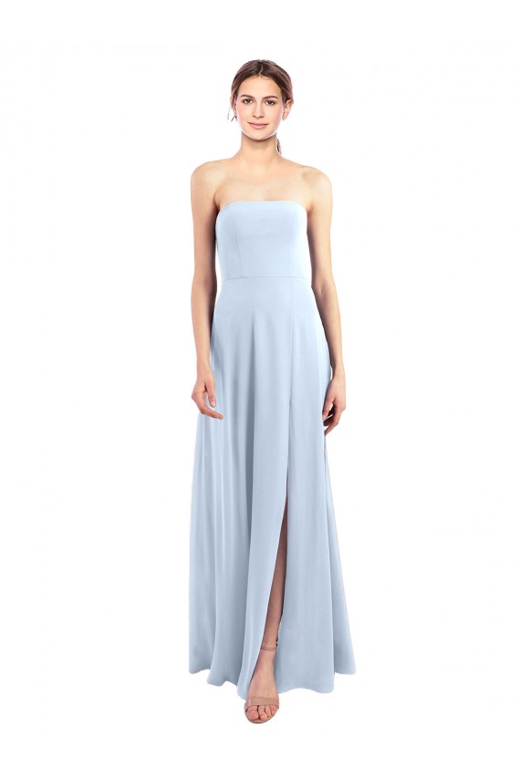Compra Azul cielo claro línea A Sin tirantes Gasa Largo Vestidos de dama de honor