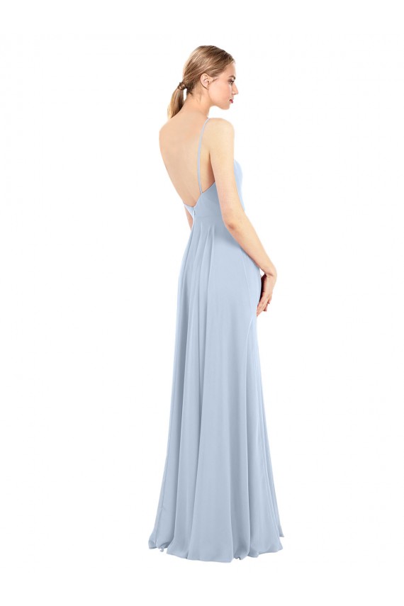 Compra Azul cielo claro línea A Tirantes espagueti Cuadrado Gasa Largo Vestidos de dama de honor
