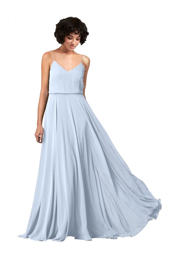 Compra Azul cielo claro línea A Tirantes espagueti Cuello en V Gasa Largo Vestidos de dama de honor