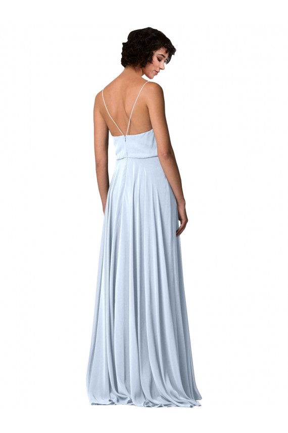 Compra Azul cielo claro línea A Tirantes espagueti Cuello en V Gasa Largo Vestidos de dama de honor