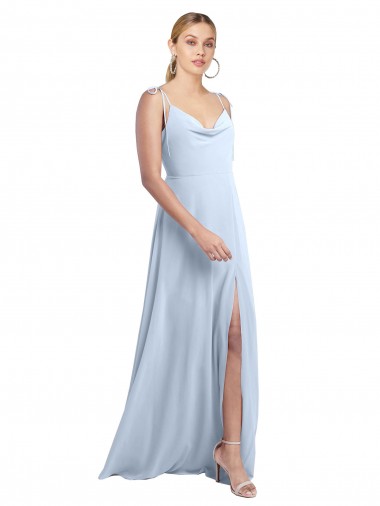 Azul cielo claro línea A Tirantes espagueti Gasa Largo Vestidos de dama de honor Venta