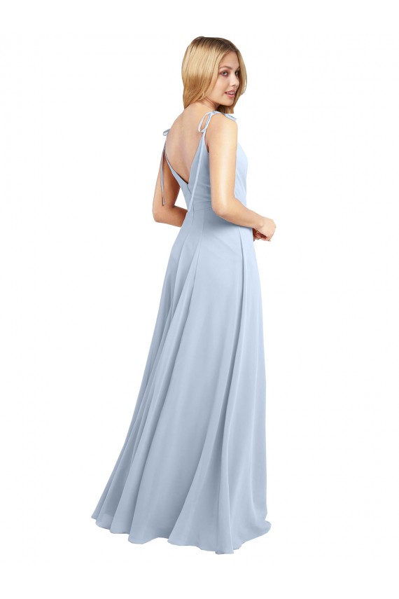 Compra Azul cielo claro línea A Tirantes espagueti Gasa Largo Vestidos de dama de honor