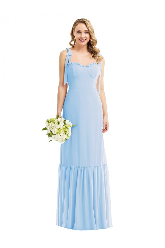 Compra Azul cielo claro línea A Tirantes espagueti Gasa Largo Vestidos de dama de honor