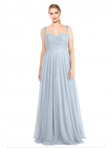 Azul cielo claro línea A Tirantes espagueti Tul Largo Vestidos de dama de honor Venta