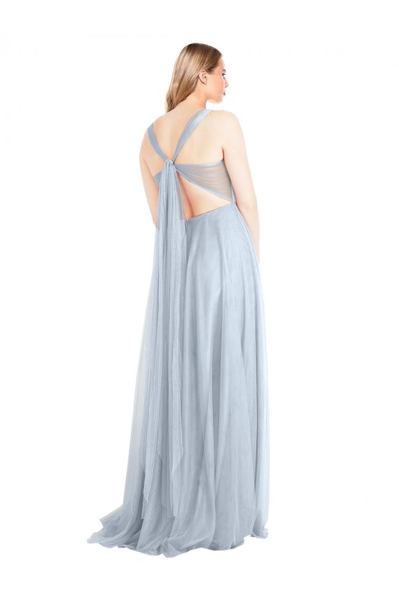 Compra Azul cielo claro línea A Tirantes espagueti Tul Largo Vestidos de dama de honor