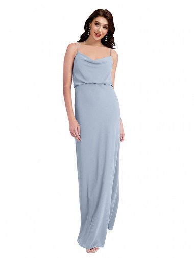 Azul humo Cubierta Tirantes espagueti Crepé Elástico Largo Formales Vestidos de dama de honor / Vestidos de fiesta Venta