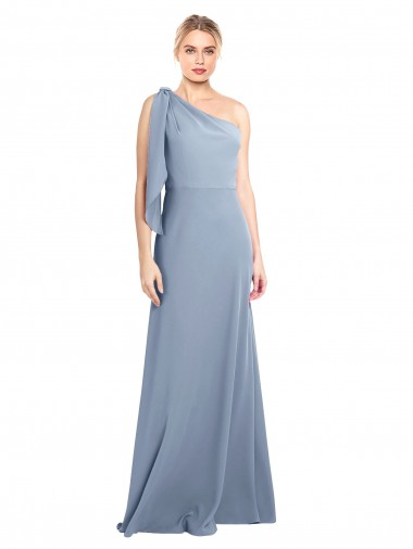 Azul humo Cubierta Un Hombre Crepé Elástico Largo Formales Vestidos de dama de honor / Vestidos de fiesta Venta