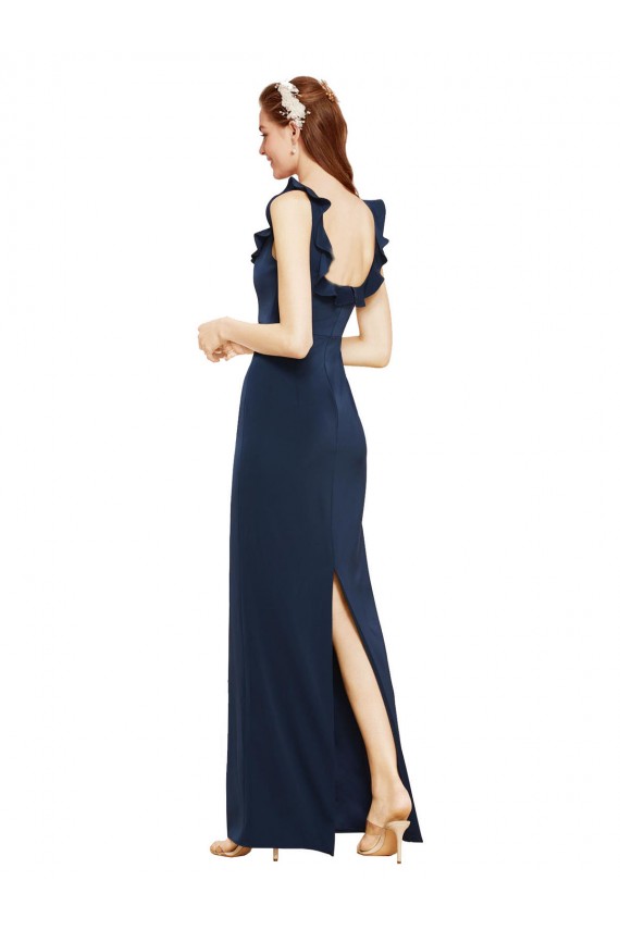 Compra Azul marina oscuro Cubierta Cucharón Crepé Elástico Largo Formales Vestidos de dama de honor / Vestidos de fiesta