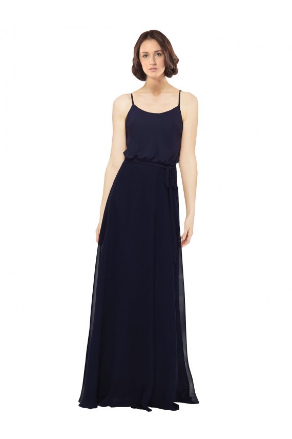 Compra Azul marina oscuro Cubierta Cucharón Gasa Largo Vestidos de dama de honor
