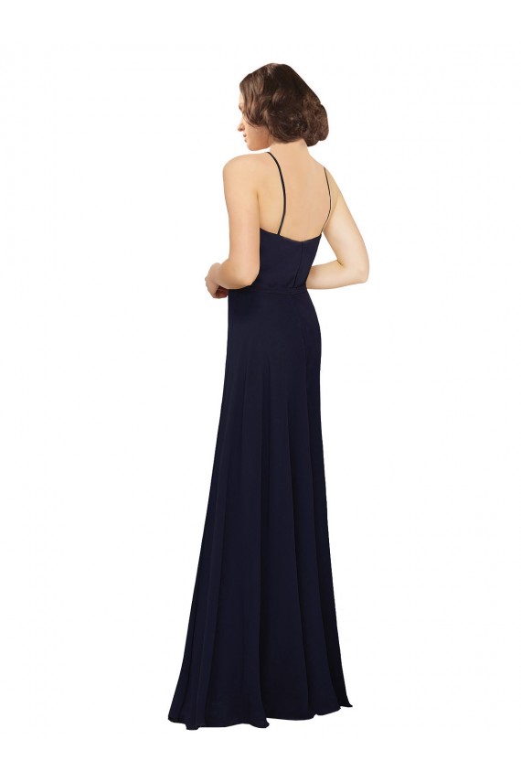 Compra Azul marina oscuro Cubierta Cucharón Gasa Largo Vestidos de dama de honor