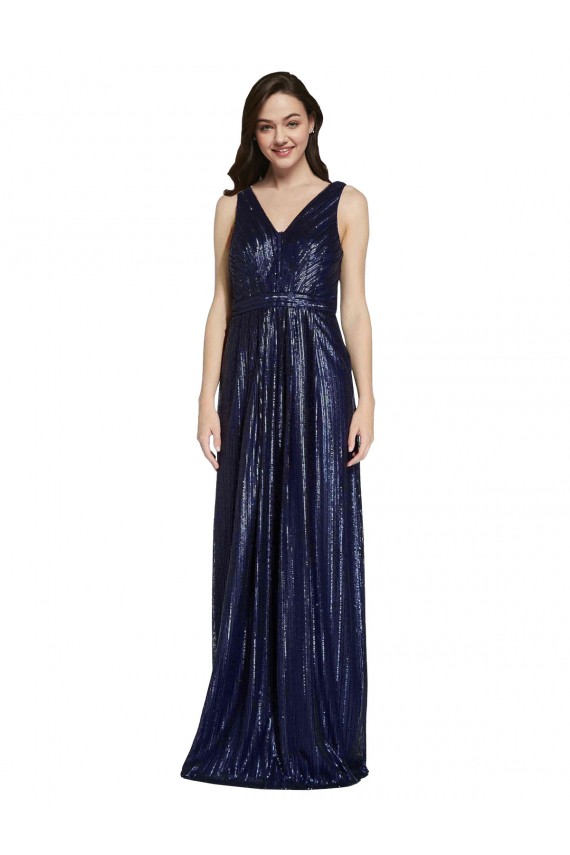 Compra Azul marina oscuro Cubierta Cuello en V Lentejuela Largo Formales Vestidos de dama de honor / Vestidos de fiesta