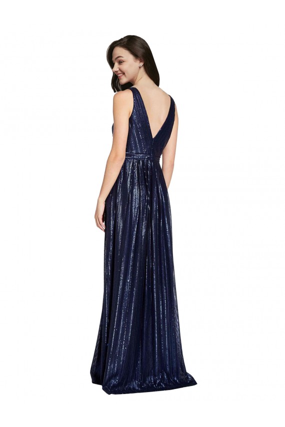 Compra Azul marina oscuro Cubierta Cuello en V Lentejuela Largo Formales Vestidos de dama de honor / Vestidos de fiesta
