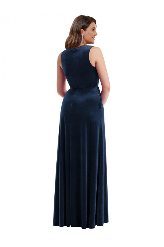 Compra Azul marina oscuro Cubierta Cuello en V Terciopelo Elástico Largo Formales Vestidos de dama de honor / Vestidos de fiesta